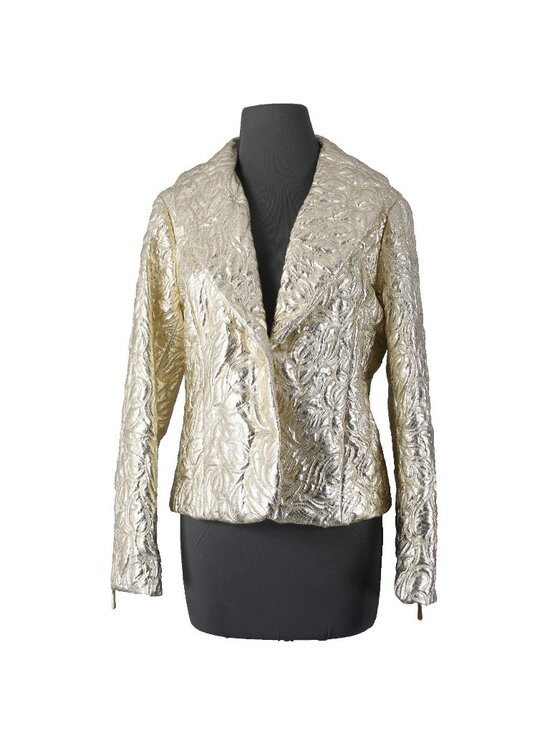 Michael Kors Jackets & Blazers - Michael Kors Blazer Jacket Sz 8 Gold Crinkle Quilted Pockets Poly Jacket